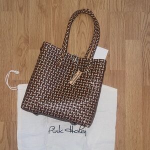 NWT Pink Haley Brown and Blue Handmade Recycled Plastic Woven Tote
